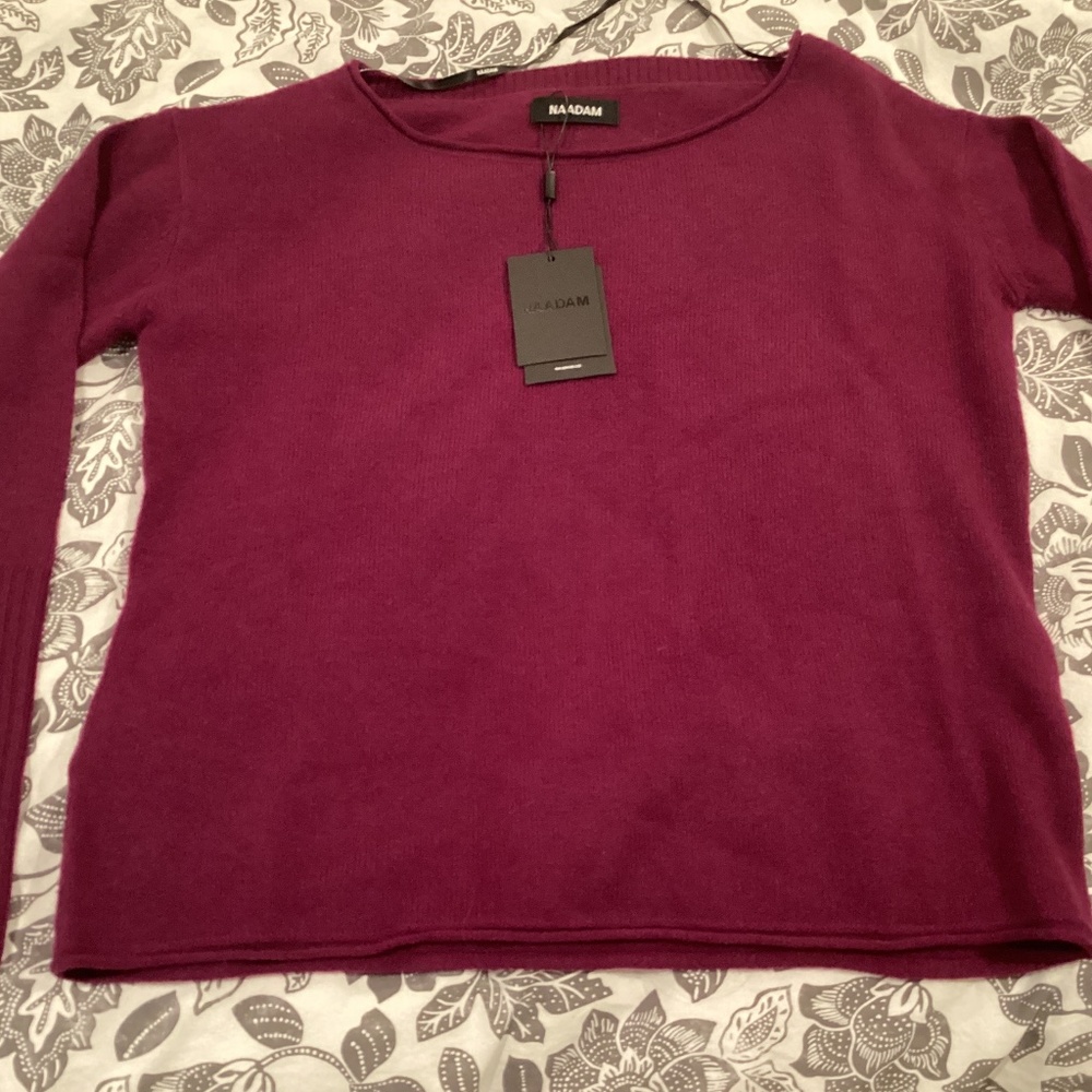 Cashmere boatneck sweater, berry, size s